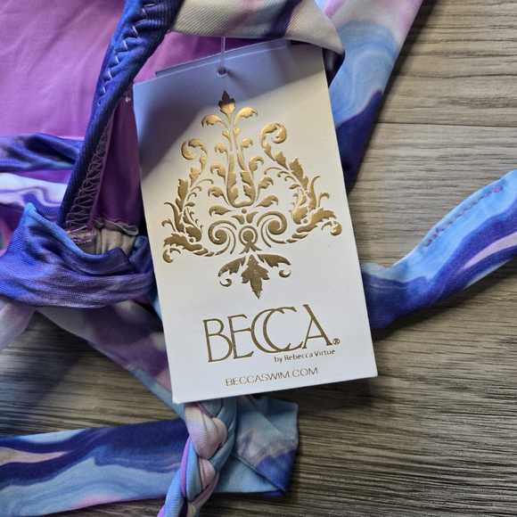 Becca Purple White Braided Bikini Swim Top NWT Medium Colorful Groovy 70s Retro - Picture 4 of 9